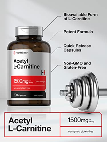 Acetyl L-Carnitine 1500mg | 200 Capsules | Extra Strength ALCAR Supplement | Non-GMO Horbäach buy supplements canada