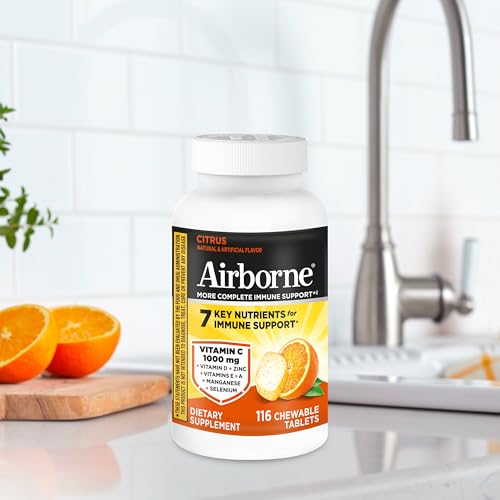 Airborne Vitamin C 1000mg (per Serving) - Citrus Chewable Tablets (116 Count in a Bottle), Gluten-Free Immune Support Supplement, with Vitamins A C E, Zinc, Selenium Airborne buy supplements canada
