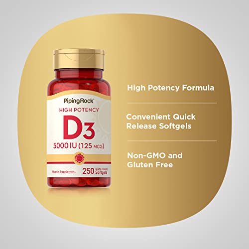 Piping Rock Vitamin D3 5000 IU | 250 Softgels | High Potency Supplement | Non-GMO Piping Rock buy supplements canada