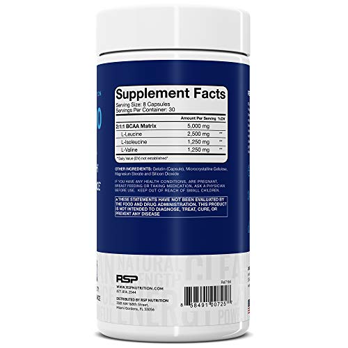 RSP BCAA 5000 (30 Serv), Premium BCAA Capsules for Post Workout Muscle Recovery RSP NUTRITION buy supplements canada