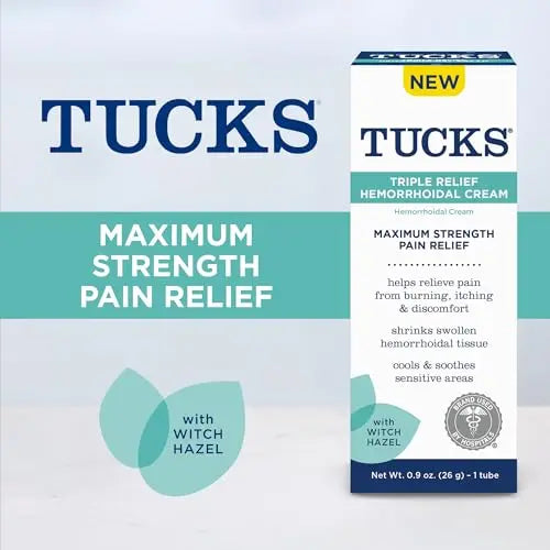 Tucks Triple Relief Hemorrhoidal Cream, Maximum Strength Pain Relief from Burning, Itching and Discomfort, with Witch Hazel, Treatment, Brand Used by Hospitals, 0.9oz. (26g) TUCKS buy supplements canada