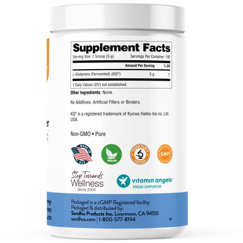 Sandhu's L-Glutamine - 100 Servings -Made in USA -500 Gram- Non-GMO- Amino Sandhu's buy supplements canada