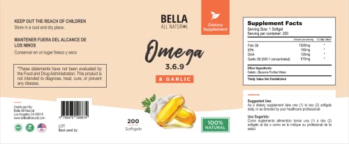 Bella All Natural Omega 3 6 9 with Garlic Oil - 200 Softgels Bella All Natural buy supplements canada