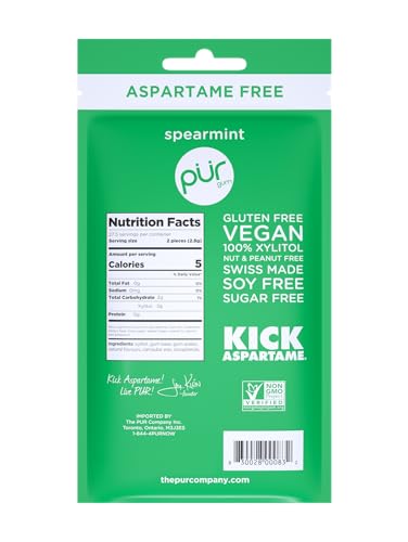 PUR Gum | Aspartame Free Chewing Gum | 100% Xylitol | Natural Spearmint Flavored Gum PUR buy supplements canada