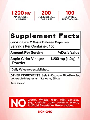 Nature's Truth Apple Cider Vinegar Capsules | 1200mg | 200 Pills | Extra Strength | Value Size Nature's Truth buy supplements canada