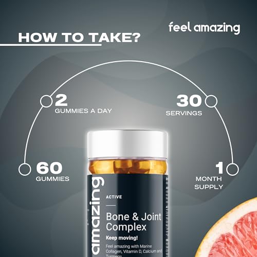 Feel Amazing Bone & Joint Complex Gummies - with Calcium, Vitamin D3 & Marine Collagen - 60 Grapefruit-Flavored Gummies - 30-Day Supply (1) Feel Amazing buy supplements canada