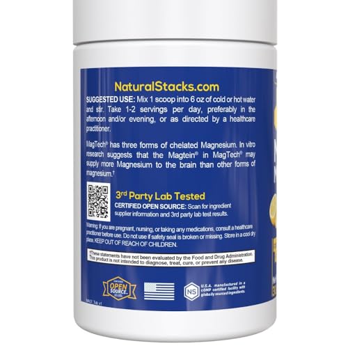 Magtein Magnesium L-Threonate, Glycinate & Taurate - MagTech Magnesium Powder - Sugar Free Lemonade Drink - 200mg Chelated Triple Complex - Supports Relaxation & Brain Health* - 30 Servings NATURAL STACKS buy supplements canada