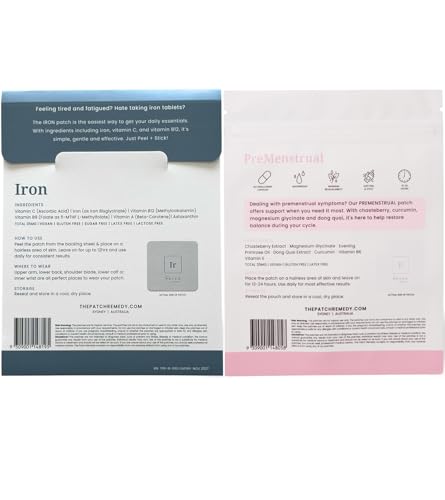 The Patch Remedy Period Patch & Iron Patches Kit - 30 PMS Menstrual Patches for Women with Vitex Chasteberry, Magnesium, Evening Primrose Oil, Dong Quai Extract, Curcumin, Vitamin B6 & E, Iron The Patch Remedy buy supplements canada