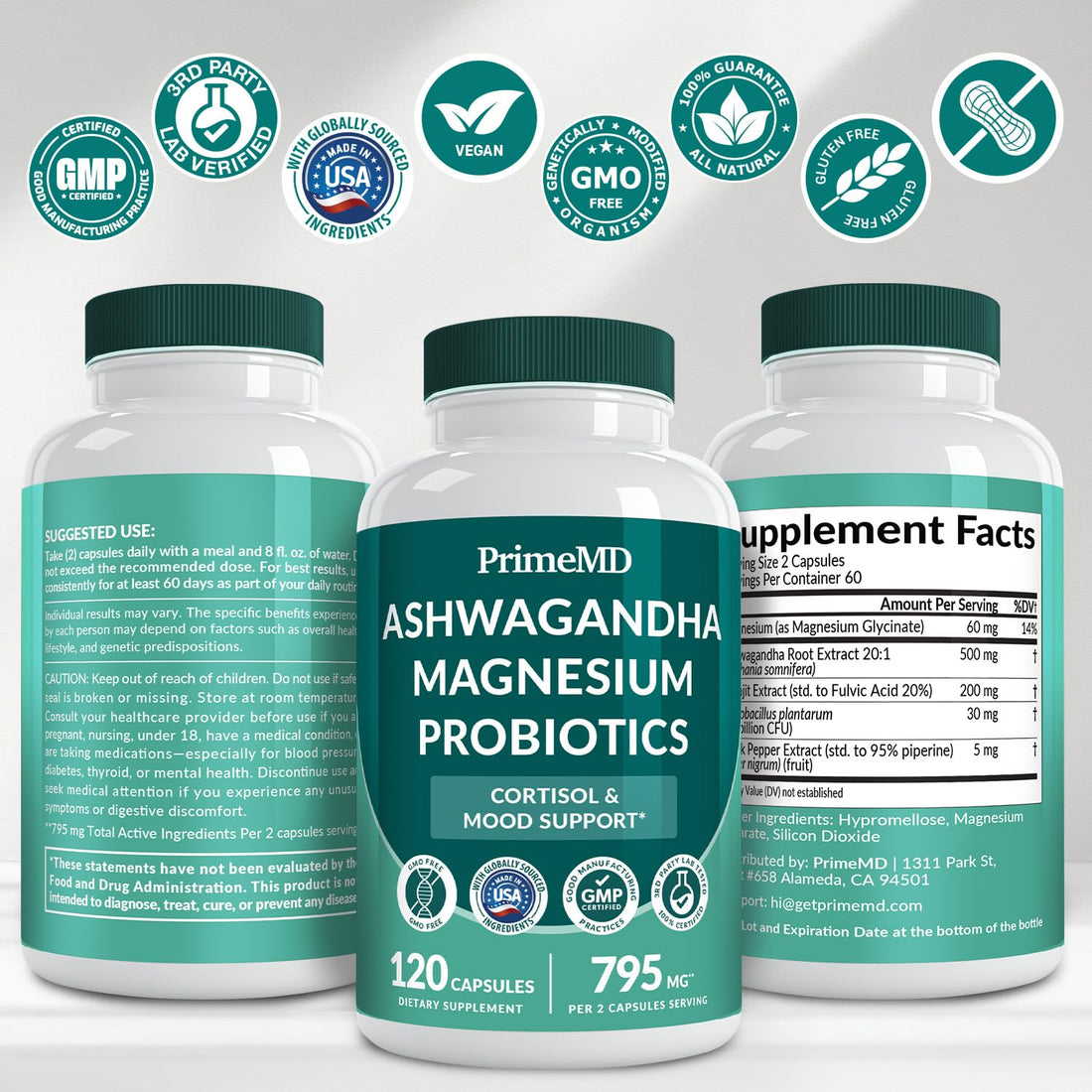 5-in-1 Cortisol Supplement for Women and Men with Ashwagandha for Calmness, Focus, and Adrenal Support Supplements with Shilajit Extract, Magnesium Glycinate, Probiotics (120 ct) (Pack of 1) - OzHealthStandard