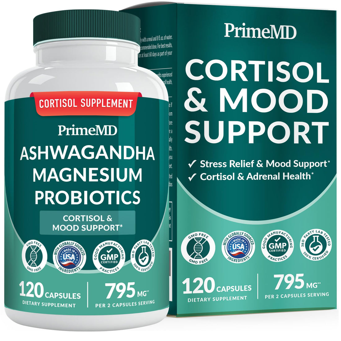 5-in-1 Cortisol Supplement for Women and Men with Ashwagandha for Calmness, Focus, and Adrenal Support Supplements with Shilajit Extract, Magnesium Glycinate, Probiotics (120 ct) (Pack of 1) - OzHealthStandard