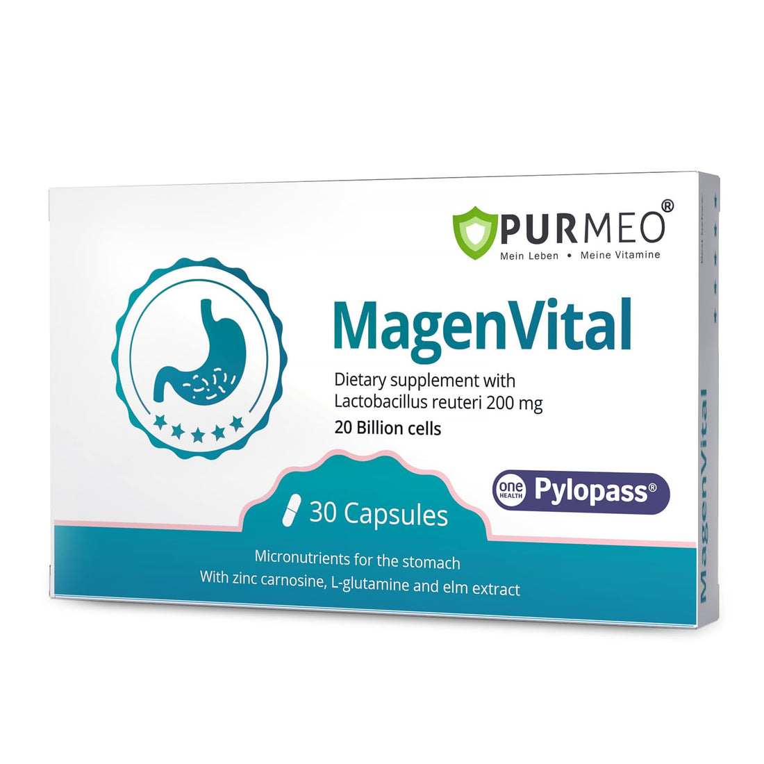 5-in-1 High Potency H. Pylori Probiotic, 1 Per Day - Supports Gastric Lining Integrity, Occasional Indigestion, Acid Comfort - Pylopass Lactobacillus Reuteri, Gluten Free, Vegan, 30ct, Made in Germany - OzHealthStandard