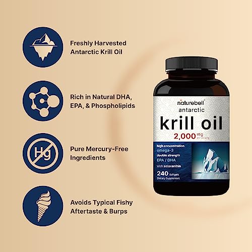 Antarctic Krill Oil 2000mg Supplement, 240 Softgels, 3X Strength Natural Source of Omega NatureBell buy supplements canada