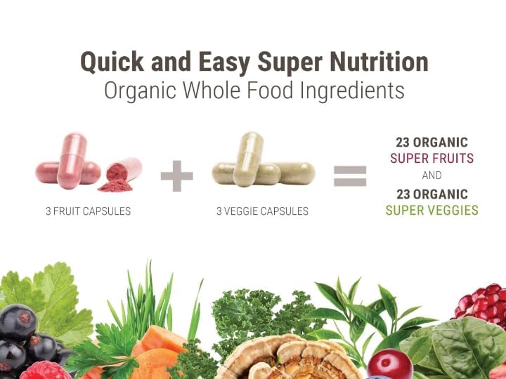 Juce Original Formula - Organic Super Fruit & Veggies Supplement - Gluten/Gelatin Free, Soy Free & Vegan- Reds & Greens Superfood Capsules- 23 Fruits & 23 Vegetables (180 Count)- By Terra Kai Organics Terra Kai Organics buy supplements canada