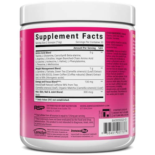 RSP NUTRITION AminoLean Pre Workout x Alix Earle Berry Alixir, Clean Energy with No Jitters RSP NUTRITION buy supplements canada