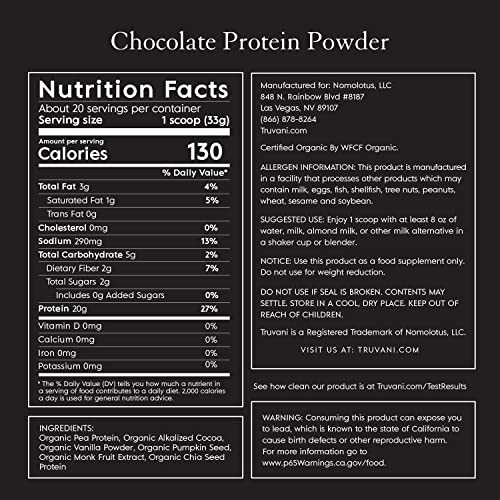 Truvani Organic Vegan Protein Powder Chocolate - 20g of Plant Based Protein, Organic Truvani buy supplements canada