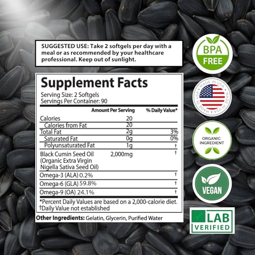 Organic Black Seed Oil Capsules - 3 Month Supply - 180 Count (2000mg Per Serving) Mother Nature Organics Superfoods for Organic Living buy supplements canada