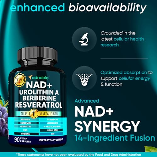 Adndale NAD Supplement. Longevity Formula with Liposomal NAD+, Trans Resveratrol, Urolithin-A, Berberine, CoQ10. NMN Supplement Alternative. 90 Count Adndale buy supplements canada