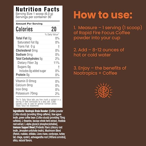 Focus Coffee Mushroom Blend, Nootropic Complex Coffee, Supports Alertness and Clarity, (Lion’s Mane, Cordyceps, Turkey Tail) Green Coffee Bean Instant Coffee for Focus & Gut Health, 30 Servings Rapid Fire buy supplements canada