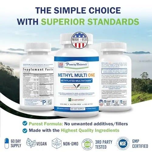 Power By Naturals Methyl Multi One - Iron-Free Methylated Multivitamin with Quatrefolic 5-MTHF, Active B12, P5P, CoQ10 & Zinc for MTHFR Support Power By Naturals buy supplements canada