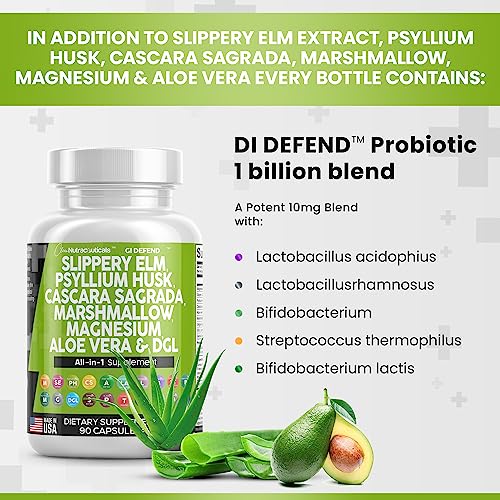 Slippery Elm 5000mg Psyllium Husk 2000mg Pre Probiotic Digestive Gut Clean Nutraceuticals buy supplements canada