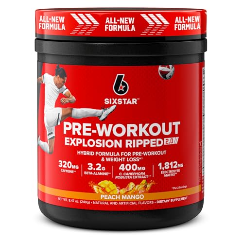 Six Star Pre-Workout Explosion Ripped 2.0 Peach Mango - Endurance Powder with Caffeine Six Star buy supplements canada