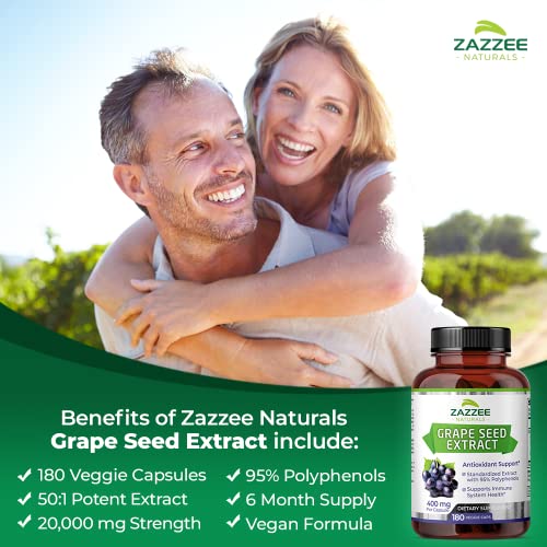 Zazzee High Strength Grape Seed 50:1 Extract, 20,000 mg Strength, 180 Vegan Capsules Zazzee buy supplements canada