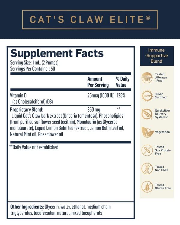 Quicksilver Scientific Nanoemulsified Cat's Claw - Liquid Immune Support Supplement with Uncaria tomentosa, 1000 IU Vitamin D + Monolaurin - Vegan + Superior Liposomal Absorption (1.7oz / 50ml) Quicksilver Scientific buy supplements canada