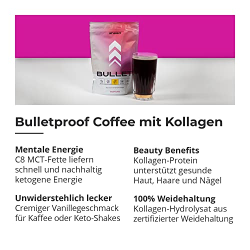 ahead BULLET | C8 MCT Powder with Collagen Powder - Vanilla - 300g - Perfect for Bulletproof Coffee ahead buy supplements canada