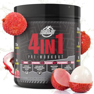 High IQ Nutrition 4 in 1 Lychee Flavored Pre Workout Powder 200mg Caffeine | Energy, Focus High IQ Nutrition buy supplements canada