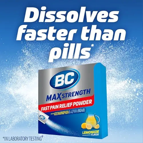 BC Max Strength Headache Relief Powder, Triple-Action Formula with Acetaminophen, Aspirin & Caffeine Eases Aches & Pains, Lemonade Flavor, 16 Count BC buy supplements canada