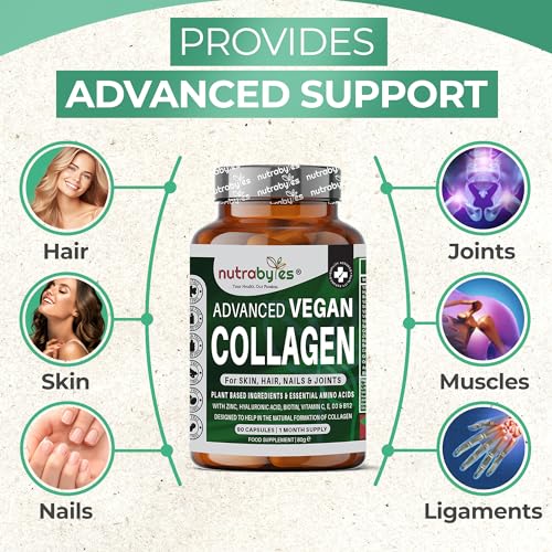 Vegan Collagen Supplement For Skin, Hair, Nails, Joints & Bones with Hyaluronic Acid, Biotin, Lysine, Bamboo Silica, Zinc, Vitamin C, D3, B12, E NUTRABYTES buy supplements canada