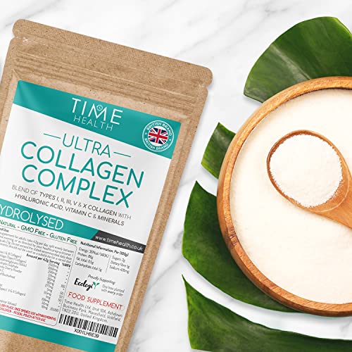 Ultra Collagen Complex - 126g Powder - Hydrolysed - Types I, II, III, V & X Collagen Time Health buy supplements canada
