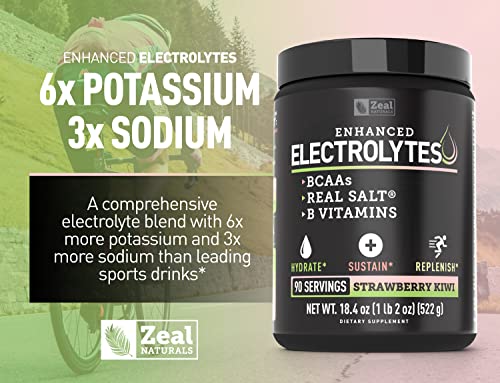 Enhanced Electrolyte Powder (Strawberry Kiwi | 90ct.) Sugar Free + BCAA, B-Vitamins Zeal Naturals buy supplements canada