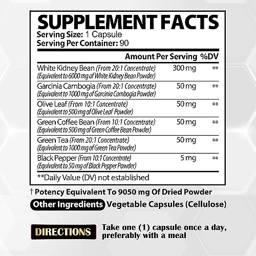 Pure White Kidney Bean Extract Capsules - 6 Herbal Ingredients 9050 mg Equivalent Satoomi buy supplements canada