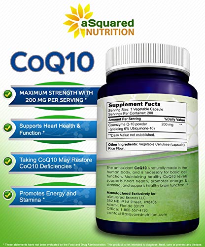 aSquared Nutrition CoQ10 (200 Capsules and 200mg) - High Absorption Vegan CO Q-10 aSquared Nutrition buy supplements canada