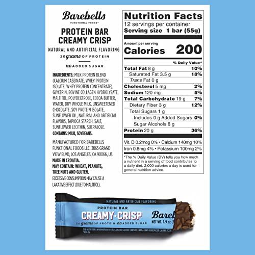 Barebells Protein Snacks Bars Creamy Crisp - 12 Count, 1.9oz Bars 55g of High Protein BAREBELLS buy supplements canada