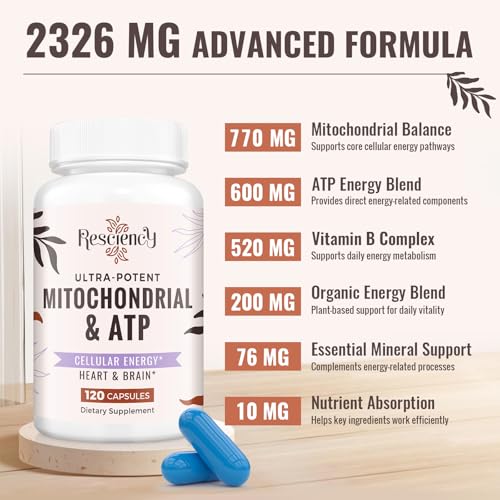 Resciency 2326 MG Mitochondrial Supplements with ATP, Vitamins, CoQ10 & PQQ, More Effective Than Creatine HMB & Nitric Oxide, Energy, Endurance, Strength, Recovery & Muscle, Organic, 120 Capsules Resciency buy supplements canada