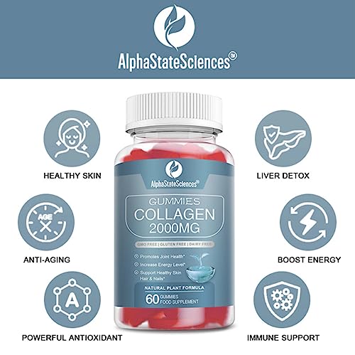 **New**Advanced Collagen Gummies 2000mg - Promote Skin Elasticity, Hair Growth, and Joint Health - Delicious Berry AlphaStateSciences buy supplements canada