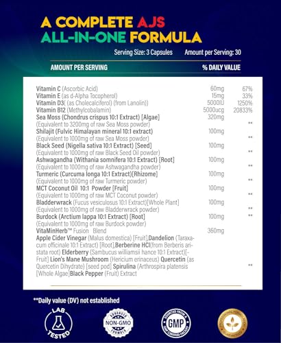 AJS Sea Moss Capsules 3200Mg, Shilajit 1000Mg with Black Seed Oil, Ashwagandha AJS Nutrition buy supplements canada