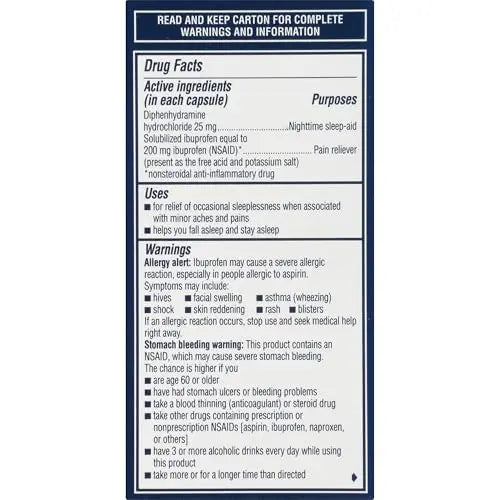 Advil PM Liqui-Gels Pain Reliever and Nighttime Sleep Aid, Pain Medicine with Ibuprofen for Pain Relief and Diphenhydramine HCL for a Sleep Aid - 40 Liquid Filled Capsules - Back to College Advil buy supplements canada