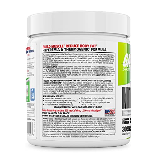 GAT SPORT NITRAFLEX Burn, Pre Workout Thermogenic Powder, Apple Melon, 30 Servings GAT SPORT buy supplements canada