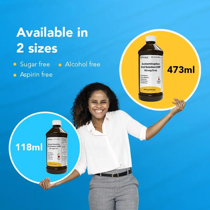 Rising Health Acetaminophen Oral Solution USP, 160 mg/5 mL | Pain & Fever Reliever | Cherry Flavor | Available in 118 mL & 473 mL (118ml - 4oz) Rising buy supplements canada