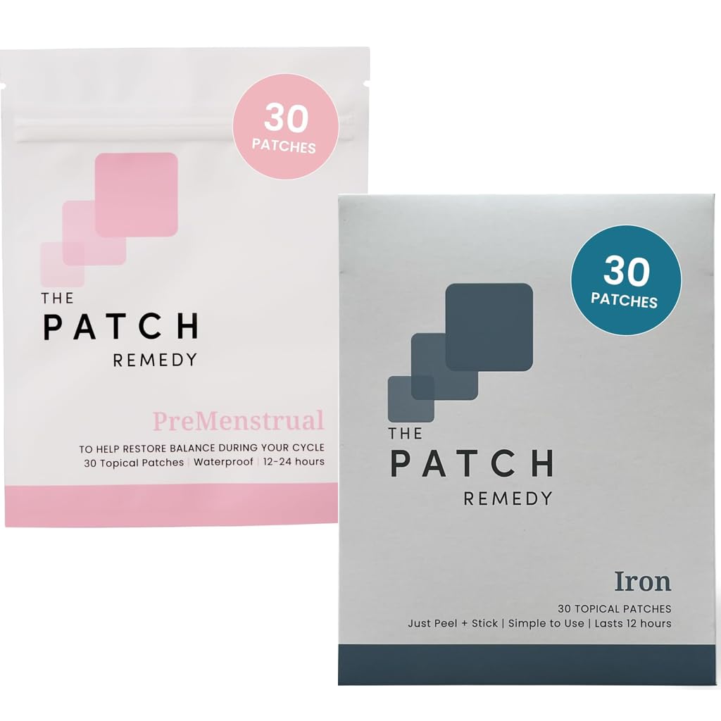 The Patch Remedy Period Patch & Iron Patches Kit - 30 PMS Menstrual Patches for Women with Vitex Chasteberry, Magnesium, Evening Primrose Oil, Dong Quai Extract, Curcumin, Vitamin B6 & E, Iron The Patch Remedy buy supplements canada