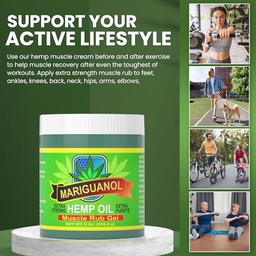 Mariguanol 9 Oz. Extra Strong Muscle Rub Gel with Hemp Oil, Menthol & Camphor – Cooling, Rapid-Absorbing Topical Gel for Active Lifestyles – Net Wt. 9 oz (255.4 g) [Pack of 2] MARIGUANOL buy supplements canada