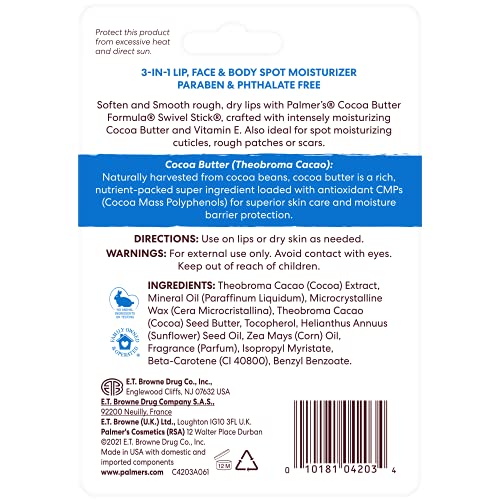 Palmer's Cocoa Butter Formula Moisturizing Swivel Stick with Vitamin E, Lip Balm for Valentine's Day, Face & Body Moisturizer Stick Palmer's buy supplements canada
