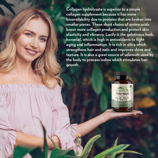 TERRA ORIGIN Healthy Hair, Skin and Nails Supplement | Collagen, Biotin, Horsetail & B-Complex | Supports Hair Strength, Skin Elasticity & Nail Growth | Vitamins for Women and Men | 60 Capsules TERRA ORIGIN buy supplements canada