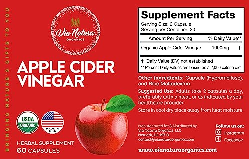 Via Natura Organics Apple Cider Vinegar Capsules 1000mg | Organic Herbal Supplement Via Natura Organics buy supplements canada