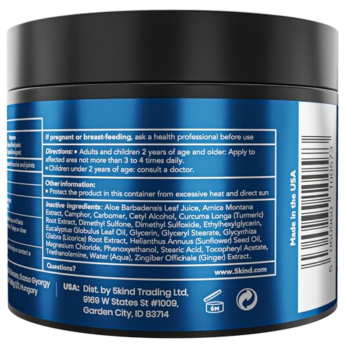 5Kind DMSO Cream for Pain Relief 4 fl oz - 99.9% Pure DMSO Pharmaceutical Grade Cream - Aloe Vera, Magnesium, Arnica & Menthol - Topical Muscle and Joint Pain Relief - Registered NDC - Made in USA 5kind clinical skincare buy supplements canada