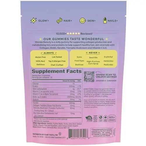 Plant People WonderBeauty Hair, Skin & Nails Rejuvenation Gummies with Tremella Mushroom, Marine Collagen Peptides Plant People buy supplements canada