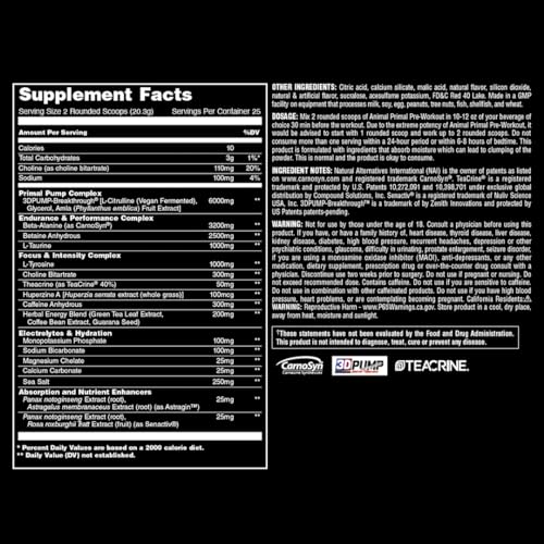 Animal Primal Muscle Hydration + Preworkout Powder – Contains Beta Alanine, 3DPump Animal buy supplements canada